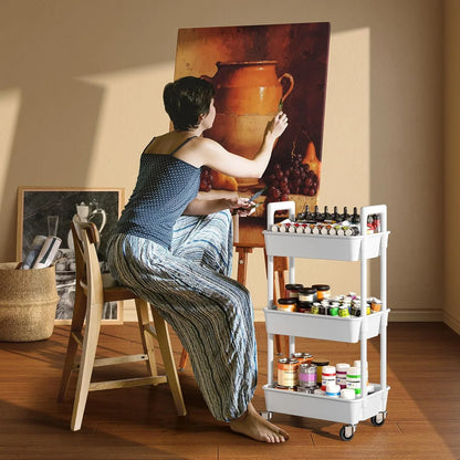 2025 Practical Rolling Cart (3-Layer) — Reinforced Handle for Kitchen, Bathroom, Craft & Nursery