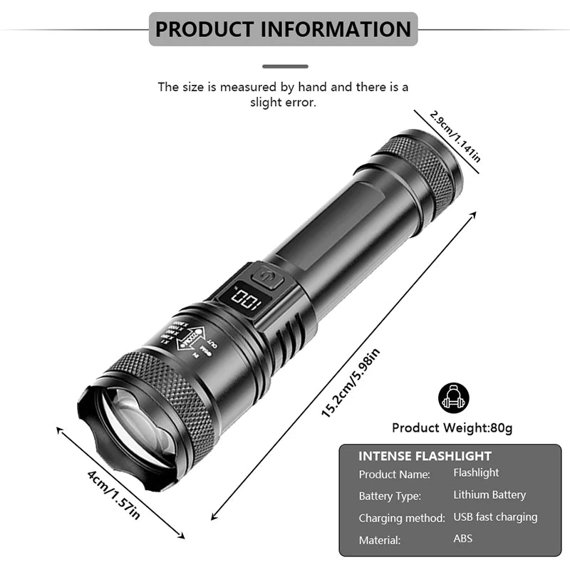 High Power  2000LM USB-Rechargeable Tactical LED Flashlight with Zoom Lanter