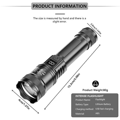 High Power  2000LM USB-Rechargeable Tactical LED Flashlight with Zoom Lanter