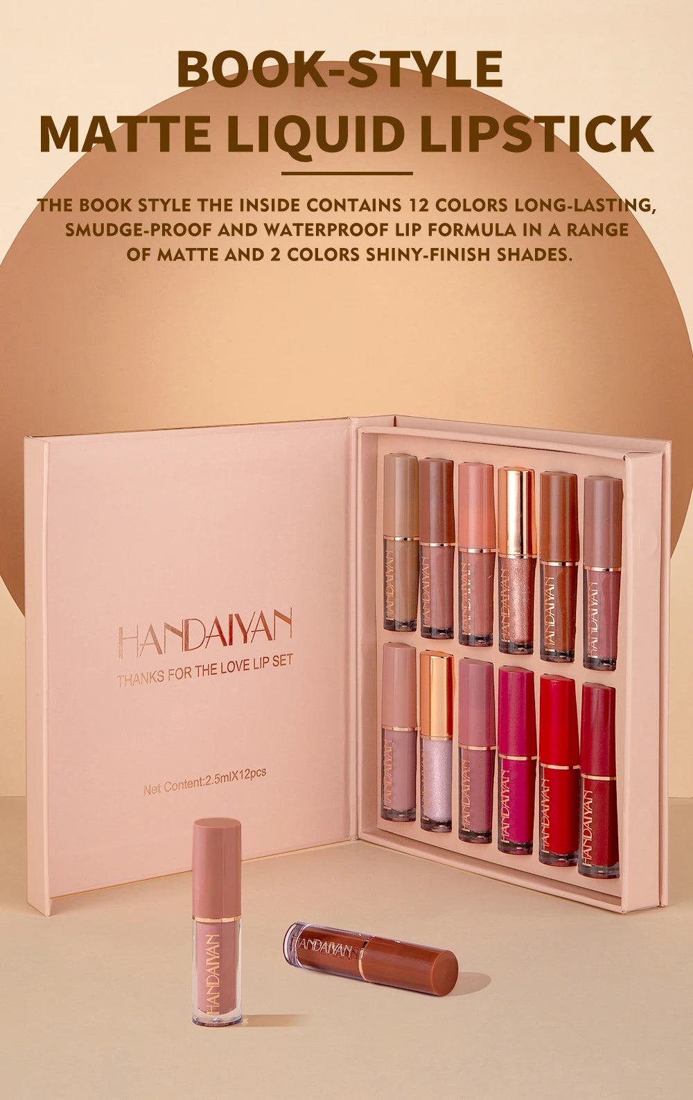 HANDAIYAN 12-Color Velvet Matte Lip Gloss Set — Liquid Lipstick Gift Box