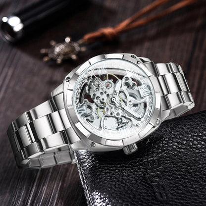Skeleton Automatic Watch — Forsining, Engraved Movement, Gold Square