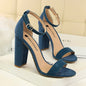 Summer Women’s Heels: 9.5 cm Gladiator Sandals, Yellow/Nude/Purple, Square Block Platform