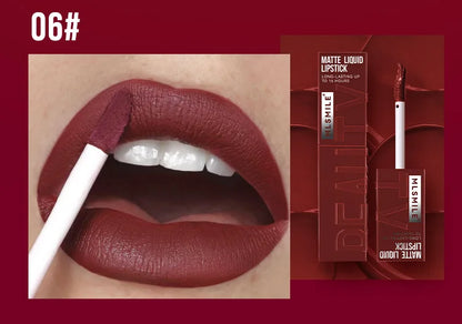 MLSMILE Velvet Satin Lip Glaze (6 Colors) — Non-Stick Cup, Watertight Matte Lipstick