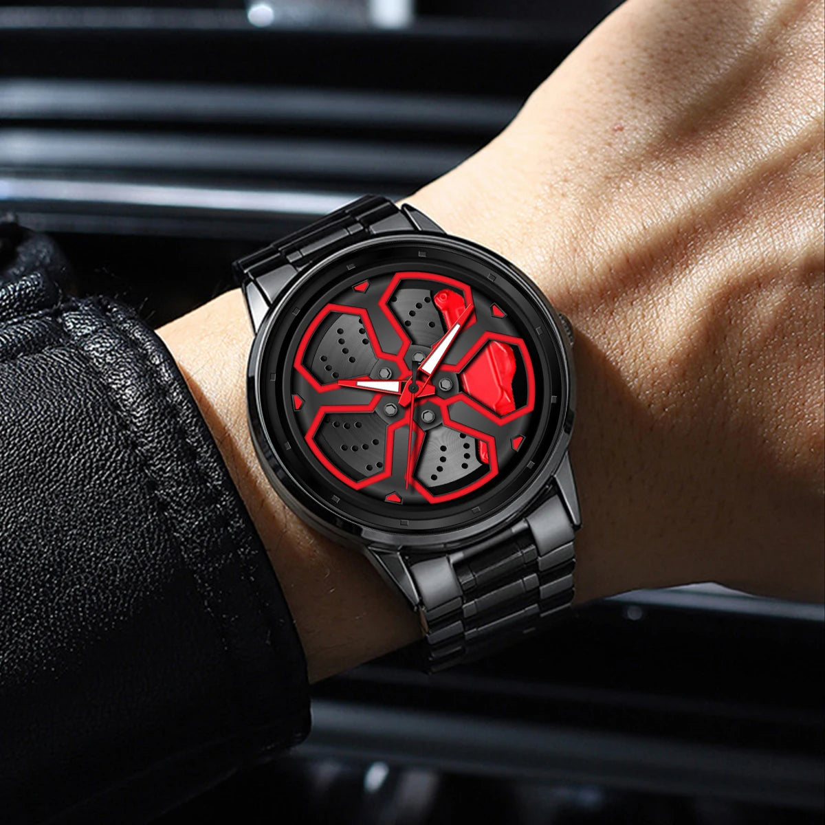 Original Wheel Rotating Men Watch — Black Stainless Steel Strap, 3Bar Quartz