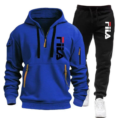 Men's 2025 Autumn/Winter Hooded Sweatshirt + Long Pants Two-Piece Set