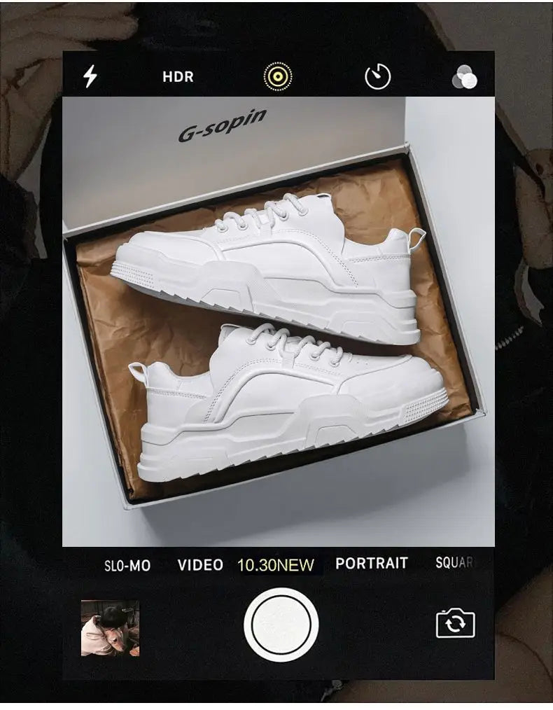 Spring 2025 Breathable White Sneakers — Men’s Thick-Soled Sports Casual / Dad Shoes