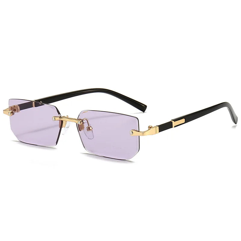 Rectangle Rimless Sunglasses — Small Square Sun Glasses for Female & Male Summer Travel