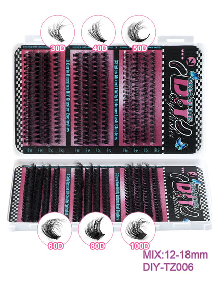 600pcs DIY Eyelash Extensions Kit — Thick Fluffy 30D/100D, Mix Length