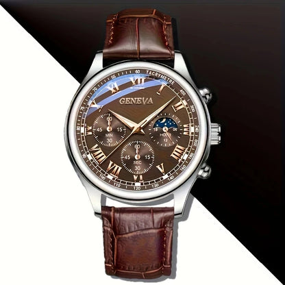 Luxury Quartz Watch for Men – Round Dial, Waterproof, Glow-in-The-Dark