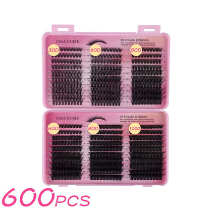 600pcs DIY Eyelash Extensions Kit — Thick Fluffy 30D/100D, Mix Length