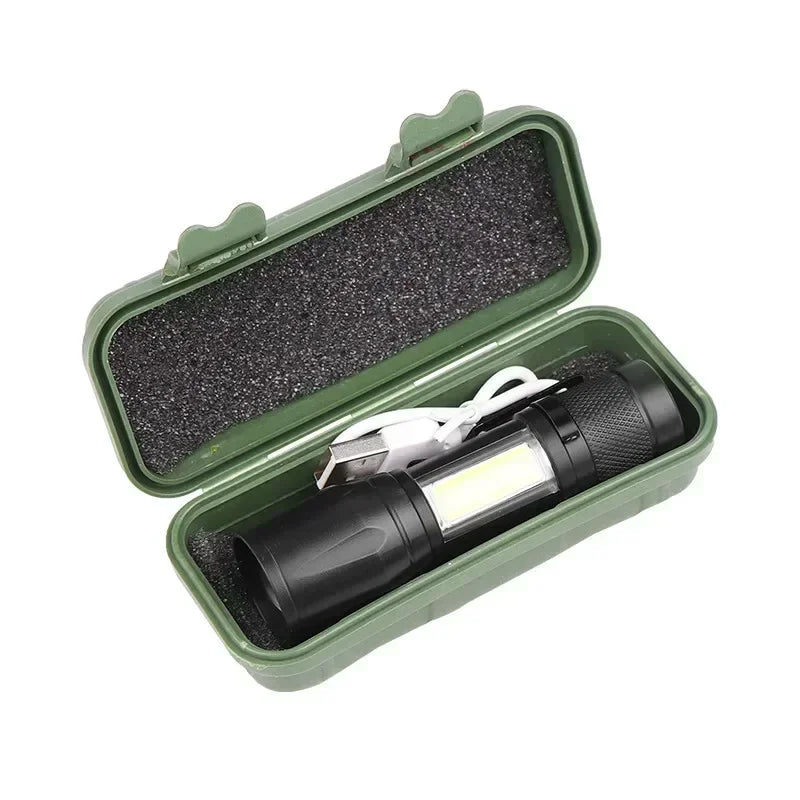 USB Rechargeable COB+XPE Mini LED Torch — Outdoor Zoom Light with Pen Clip