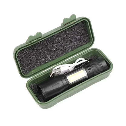 USB Rechargeable COB+XPE Mini LED Torch — Outdoor Zoom Light with Pen Clip