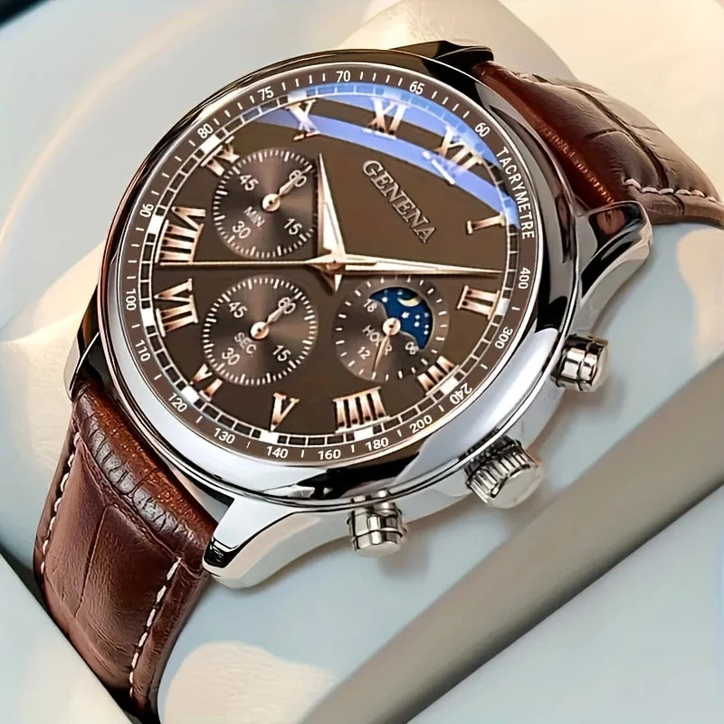 Luxury Quartz Watch for Men – Round Dial, Waterproof, Glow-in-The-Dark