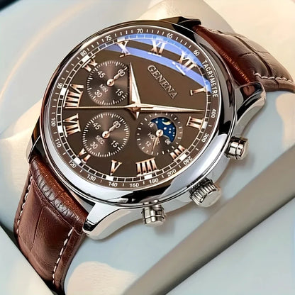 Luxury Quartz Watch for Men – Round Dial, Waterproof, Glow-in-The-Dark