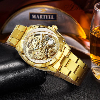 Skeleton Automatic Watch — Forsining, Engraved Movement, Gold Square