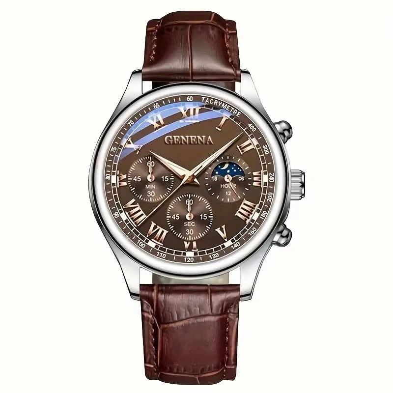 Luxury Quartz Watch for Men – Round Dial, Waterproof, Glow-in-The-Dark