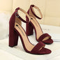 Summer Women’s Heels: 9.5 cm Gladiator Sandals, Yellow/Nude/Purple, Square Block Platform