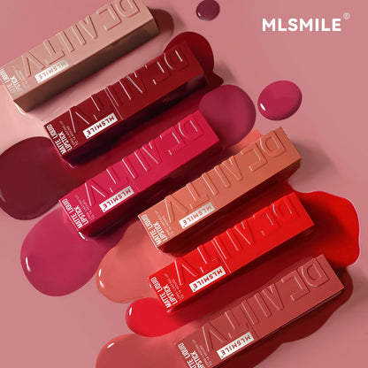 MLSMILE Velvet Satin Lip Glaze (6 Colors) — Non-Stick Cup, Watertight Matte Lipstick
