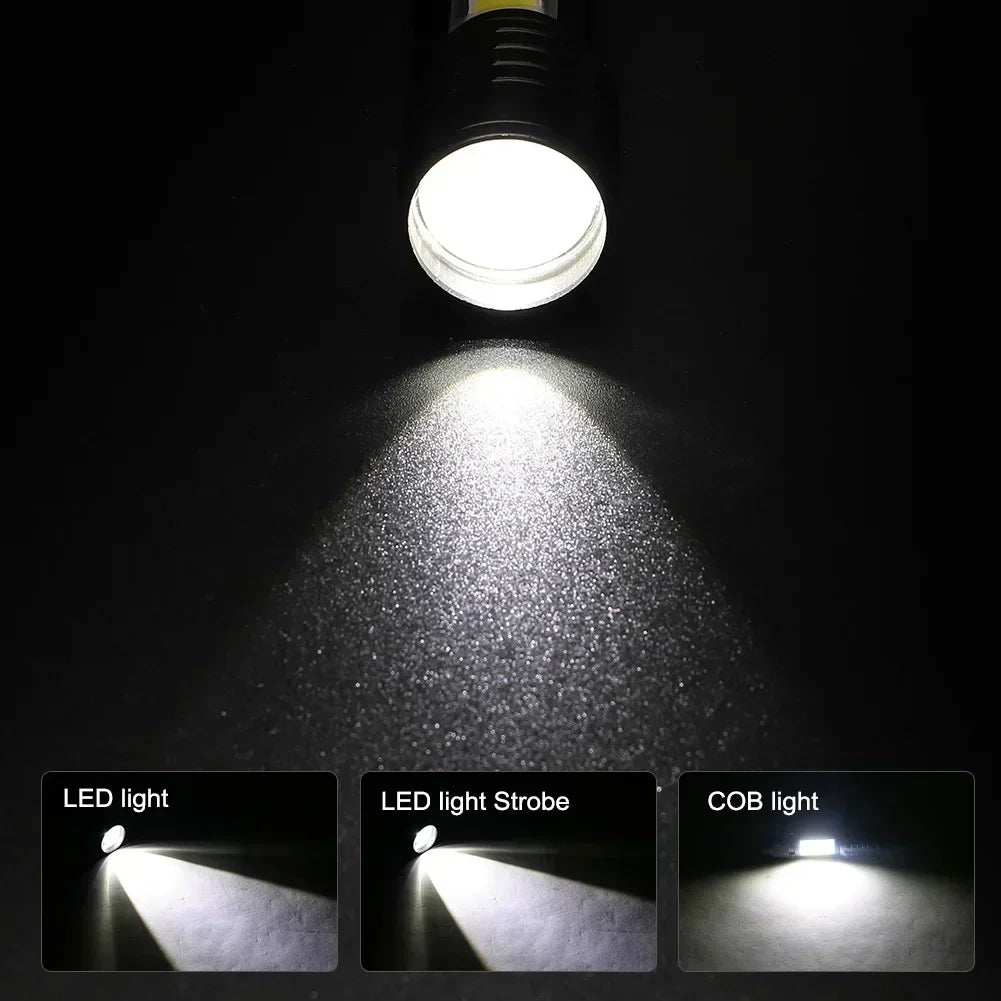USB Rechargeable COB+XPE Mini LED Torch — Outdoor Zoom Light with Pen Clip