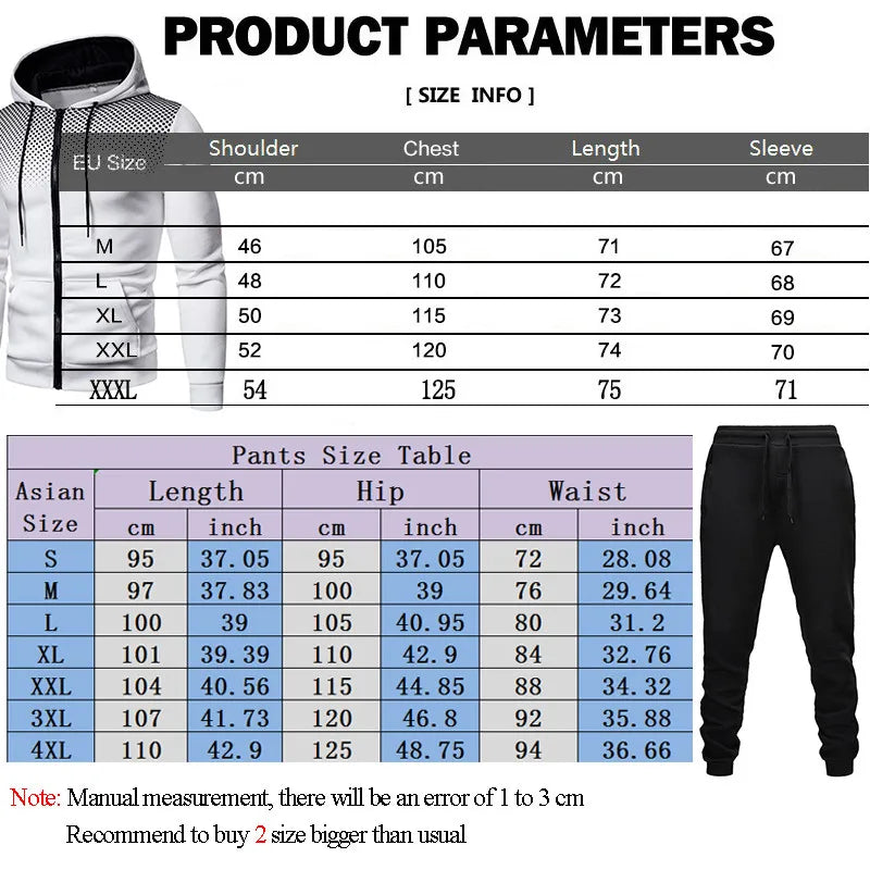 Men's Casual Sportswear Set: Printed Zip Hoodie + Two Stretch-Pants Sets