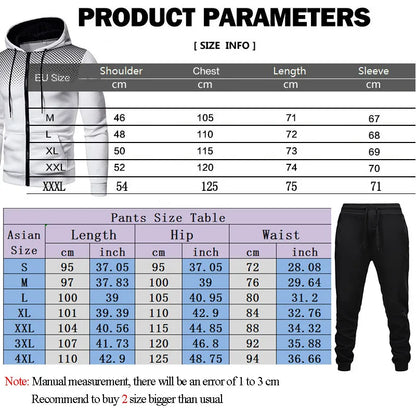 Men's Casual Sportswear Set: Printed Zip Hoodie + Two Stretch-Pants Sets