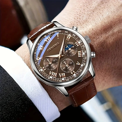 Luxury Quartz Watch for Men – Round Dial, Waterproof, Glow-in-The-Dark
